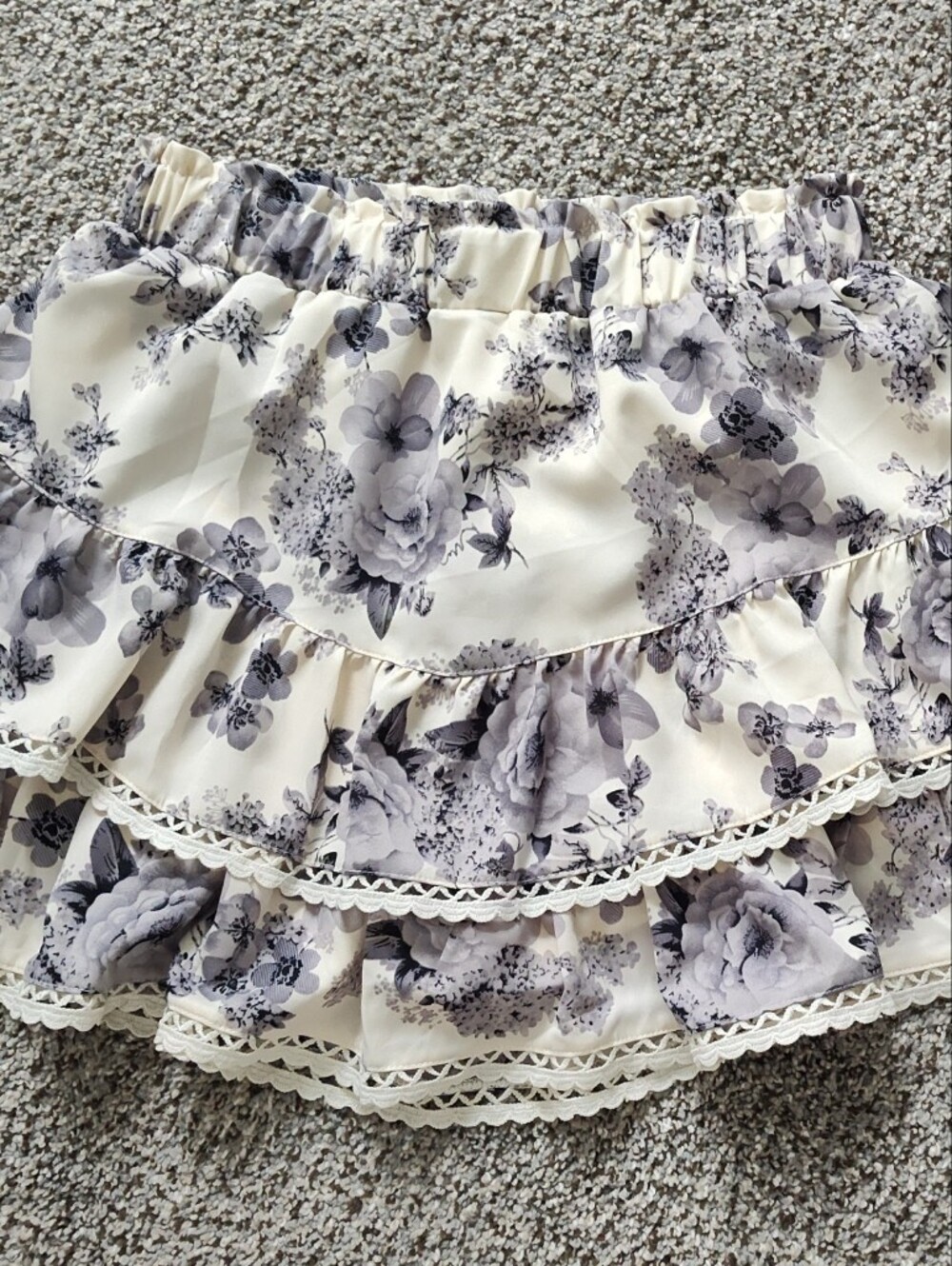 Floral Ruffle Tiered Mini Skort - Cream and Purples